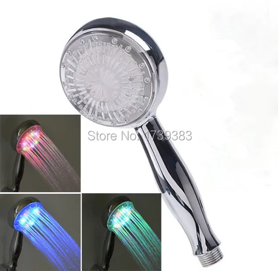

50pcs Water flow power (no battery)RGB LED Shower Sprinkler Temperature Sensor Rain Showers Heads Base Power Hotels Douche Set