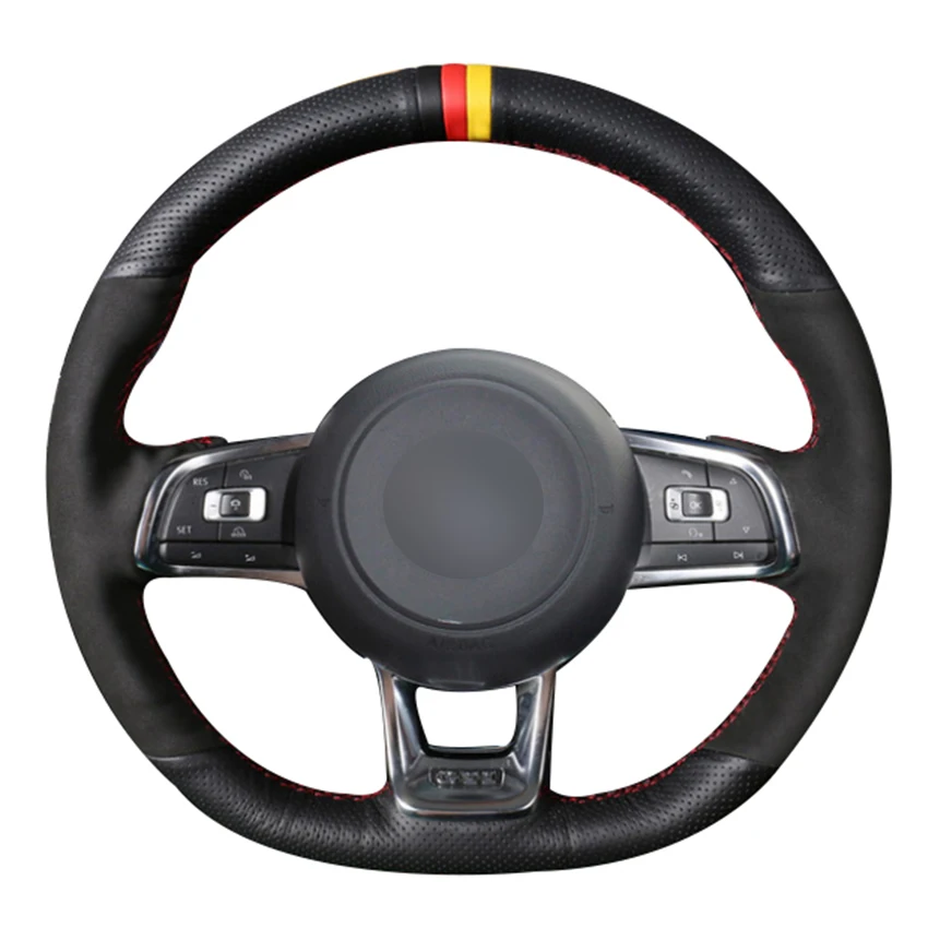 Black Natural Leather Black Suede Car Steering Wheel Cover for Volkswagen Golf 7 GTI Golf R MK7 VW Polo GTI Scirocco