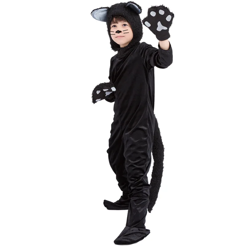 H& ZY/Детский костюм черного кота маскарадный костюм маленького котенка маскарадное платье с животным комбинезон с головным убором и лапами для детей ясельного возраста