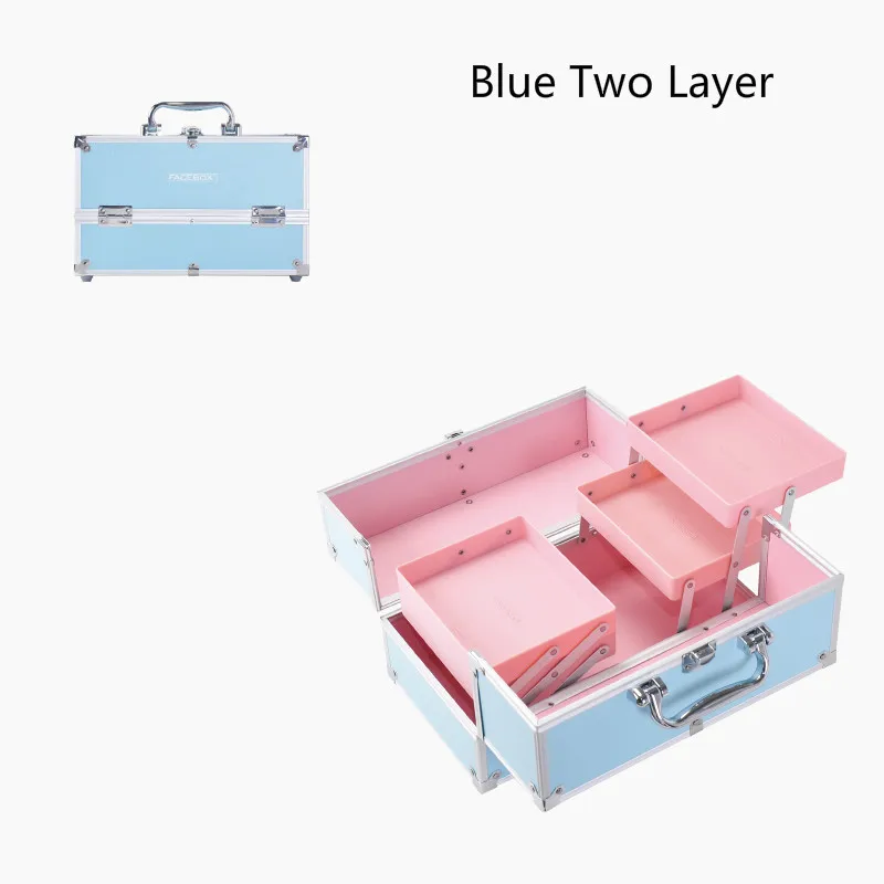 6 Тип лицевая коробка модный алюминиевый косметический Чехол коробка красоты с внутренним лотком профессиональный макияж, коробка черного и розового цвета - Цвет: FB101 Blue