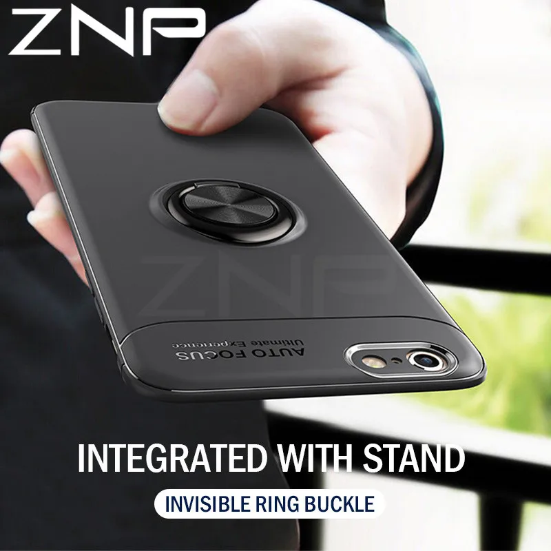 

ZNP Luxury Car Bracket Ring Magnetic TPU Protective Case For iPhone 6 6s Plus 8 7 Plus Cover For iPhone X 5 5S SE 10 Shell Cases