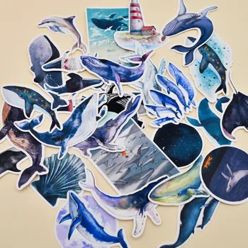 

28pcs Kawaii Deep sea whale sticker Planner Scrapbooking /DIY Dry Glue Blue Dolphin Sticker