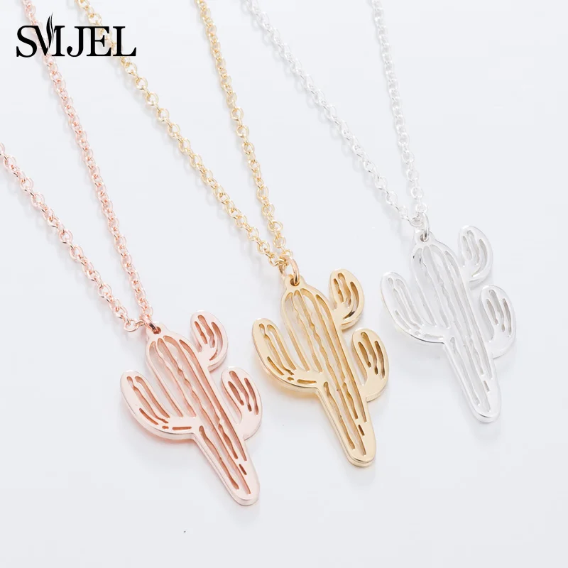 

SMJEL Fashion Cute Cactus Stainless Steel Pendant Necklace Simple Natural Prickly Plant Chain Choker Necklace Birthday Bijoux