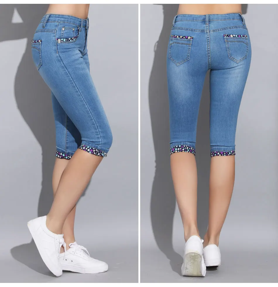 Джинсовые обтягивающие джинсы для женщин, Стрейчевые Модные капри в горошек, джинсы для женщин, эластичные до колена, женские штаны бриджи, джинсы для женщин