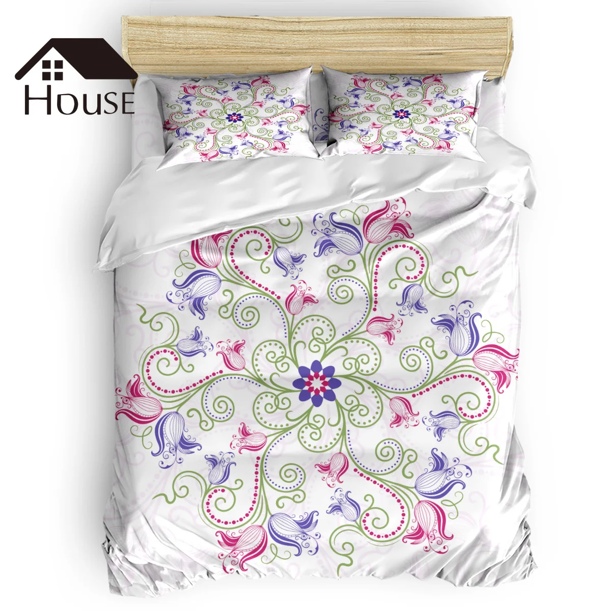 

BIGHOUSES Duvet Cover Set Flower Decoration Vine Flower Violet Duvet Cover 4 Piece Bedding Set
