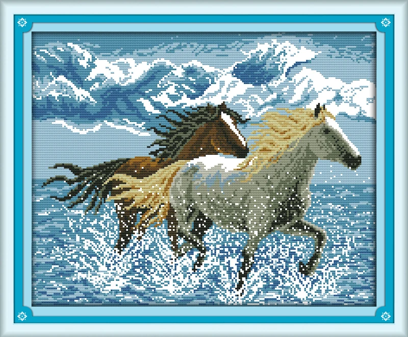 Running horses cross stitch kit 18ct 14ct 11ct count printed canvas stitching embroidery DIY