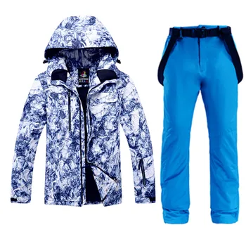 

Winter Thick Warm For Men Ski Jacket+Pants Waterproof Snowboard set Windproof Hiking -30 Degrees Snow outdoor Clothes