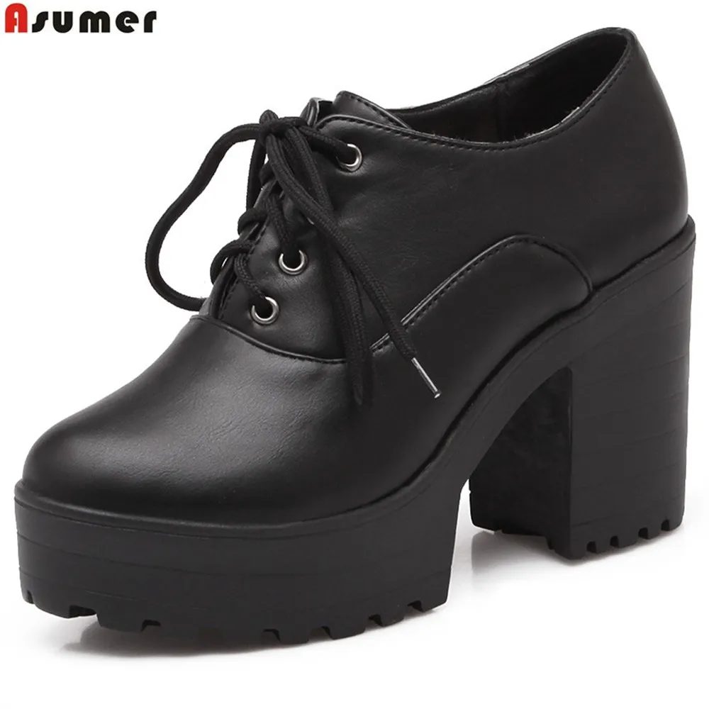 Asumer big size 34-43 round toe spring autumn new women pumps lace up square heel platform ladies shoes super high heels shoes Asumer big size 34-43 round toe spring autumn new women pumps lace up square heel platform ladies shoes super high heels shoes