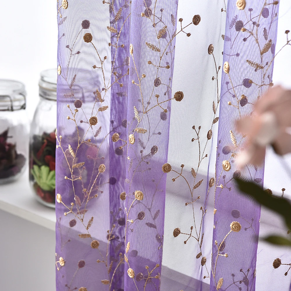 

White Tulle Curtains For Living Room Embroidered Transparent Coffee Sheer For Bedroom Blue Curtain Yarn Purple Tulle WP120&2