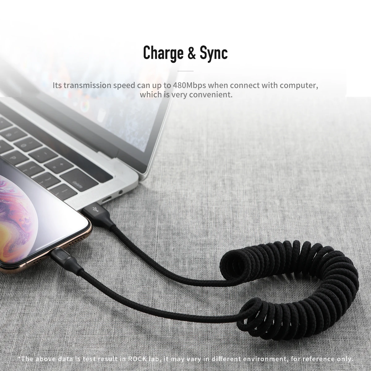 ROCK выдвижной пружинный USB кабель для iPhone X XS Max XR 8 7 6 Plus, быстрое зарядное устройство, металлический кабель, кабель для передачи данных, адаптер