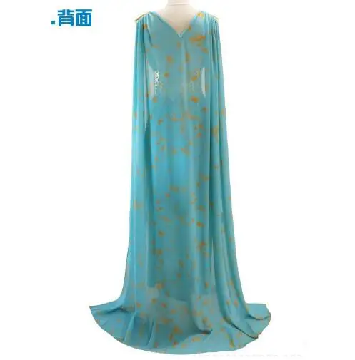 free shipping Game of Thrones Cosplay Daenerys Targaryen Wedding Dress Costume Halloween party long Blue Dress-3