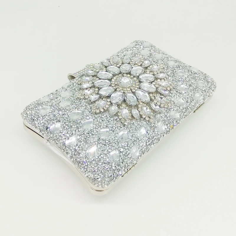 Бутик De FGG ослепительный серебряный кристалл цветок вечерняя сумочка для женщин металлический клатч вечерний клатч в стиле minaudiere Свадебная вечеринка сумка