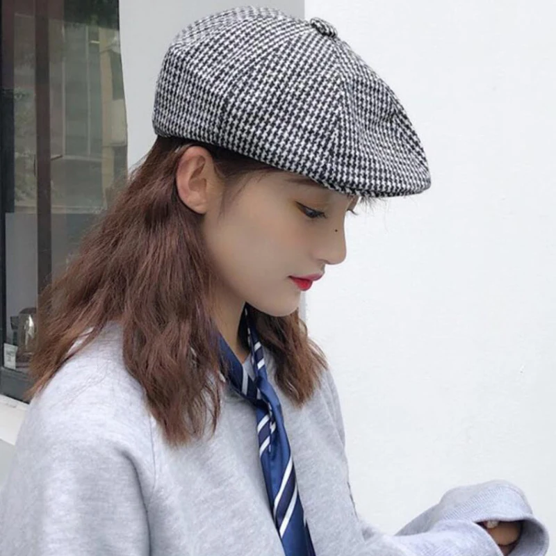 

HT2552 Beret Cap Vintage Plaid Men Women Cap Berets Spring Autumn Newsboy Ivy Flat Cap Retro Artist Painter Octagonal Beret Hat