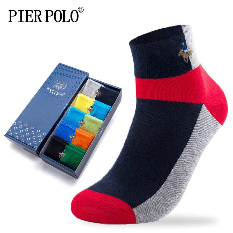 

Fashion Happy Socks Men's Cotton Color Matching Cool Men socks clothes with Four Seasons PIER POLO High Quality 5 Pairs Big Size