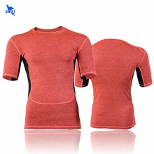 Прохладный катионных Для мужчин Спортивные футболки короткий рукав быстросохнущая колготки телесного цвета фитнес-зал Футболка Обувь с дышащей сеткой утягивающие футболки