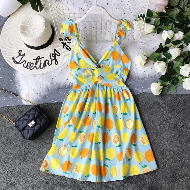 

Chic sling skirt Women's Summer 2019 New Sweet Lemon Yellow Qing New Literature and Art Girl sleeveless vest dress