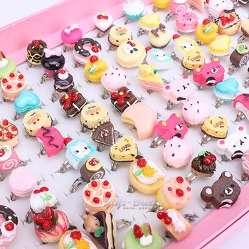 

Wholesale100pcs Mix Lot Animals cake Assorted Silver Plated Metal Baby Kids Girl Children's Cartoon Rings With Display Box