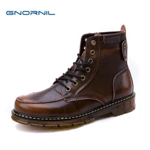 GNORNIL Winter Men Boots Genuine Leather Black Luxury New Fashion Cow Leather Martin Boots Men Shoes Male Brown Bota Masculina luxury handmade boot men west cowboy boots horse botas cowhide genuine leather summer sandals boots bota masculina eu38 45
