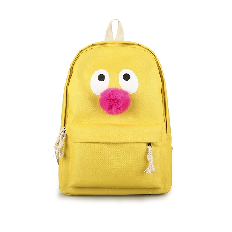 

Canvas Backpack Female Cute Girl Big Backpack Red Nose Clown Cartoon Plush Cute Bag Female