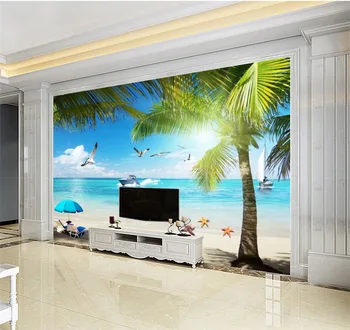 

Custom Photo Wallpaper 3D Seagull Motorboat Beautiful Sea View Home Decor Living Room Wall Covering