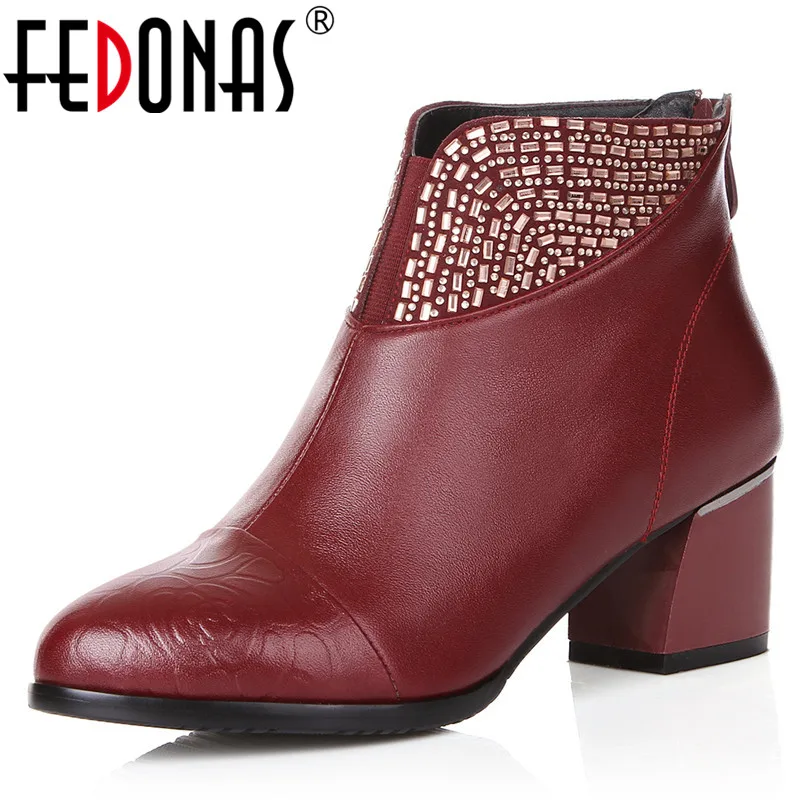 

FEDONAS 1New Women Ankle Boots Autumn Winter Warm High Heels Shoes Woman Genuine Leather Round Toe Elegant Party Dancing Boots