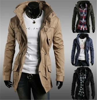 

New Hot Sale Men Autumn Winter Double windbreaker Collar Coat Sweater Brand High neck warm fashion drop ship Wind proof clothes