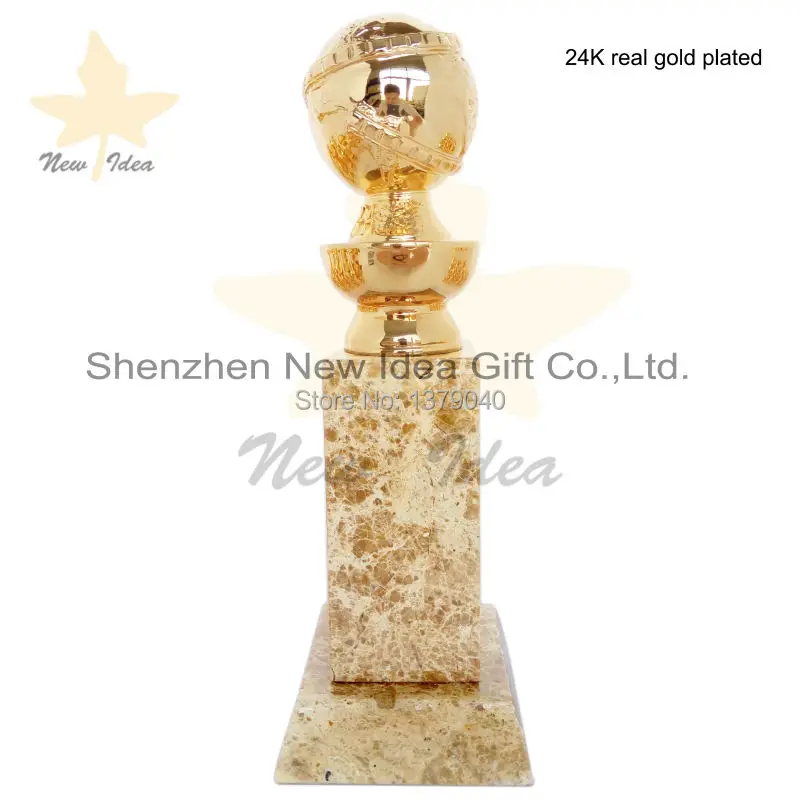 

Free DHL shipment for 24K Real Gold Plated Metal Golden Globe Trophy Awards In Sport Souvenir Best Quality Golden Globe Trophy