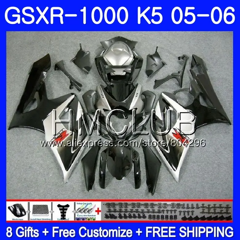 

Bodywork For SUZUKI GSXR-1000 GSXR 1000 05 06 Bodys 33HM.12 GSX-R1000 GSX R1000 05 06 K5 GSXR1000 2005 2006 Fairing Silver black