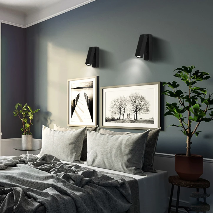 

COB LED Modern Iron Aluminum Black White Silver with Switch Bedside Lamp Wall lamp Wall Light Wall Sconce For Bedroom