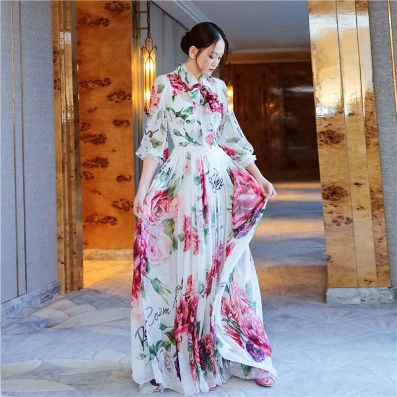 I Floreale Donne Di Midi Partito Delle Pieghettato Da Vestito Vestiti Estate Manica Pista Boho Mezza Ha Elegante Seifrmann Stampa 5wRXqx8OFA