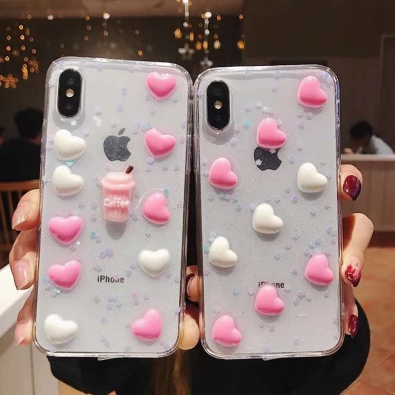 Tfshining/Корейский блестящий чехол для телефона с 3d изображением сердца iphone 11 X XS Max XR