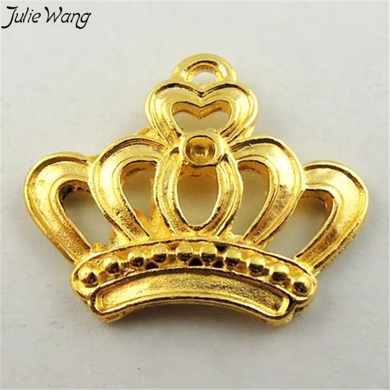 buy Julie Wang 45PCS Wholesale Gold Color Royal Princess Queen King Crown Cute Dangle Pendant Charm for European Bracelets 22*19*3mm