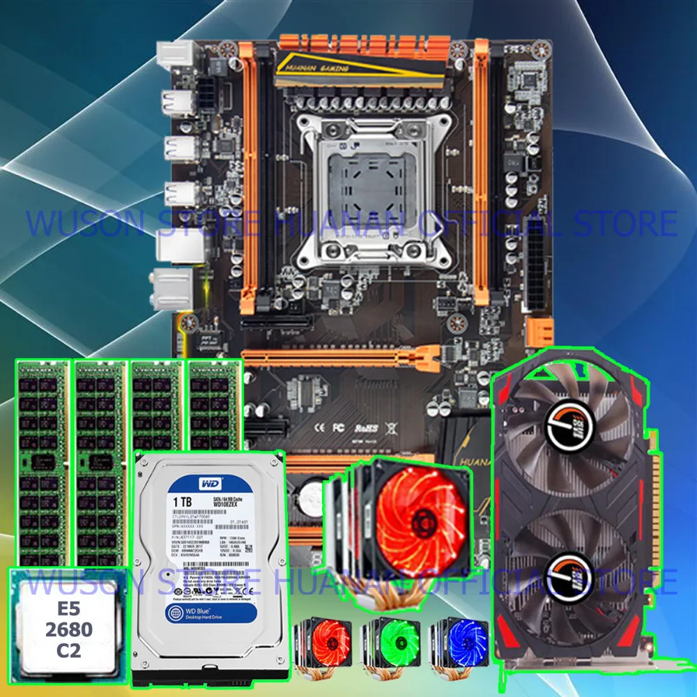 Фирменная материнская плата huanan Zhi deluxe X79 с M.2 слотом cpu Xeon E5 2680 C2 с кулером оперативной памяти 16 Гб(4*4G) 1 ТБ HDD GTX750Ti видеокарта