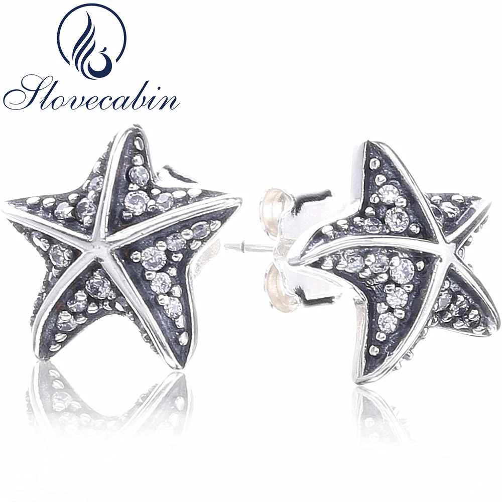 Lovecabin подлинные 925 пробы серебряные серьги-гвоздики с тропической морской звездой для женщин винтажные Кристальные простые серьги с кубическим цирконием