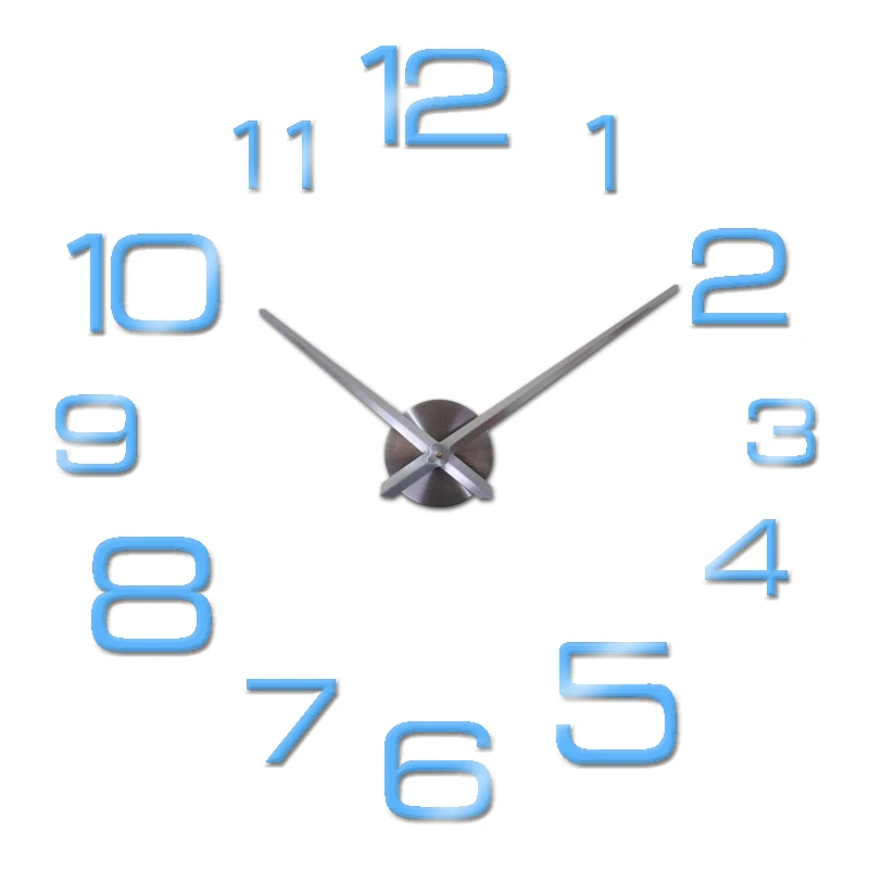 hot sale Diy acrylic mirror large wall clock quartz watch modern clocks living room home decoration silver number 3d stickers 