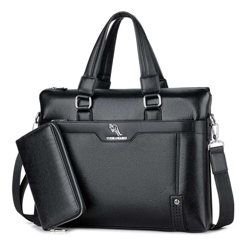 YUESKAN GAROO, брендовые модные кожаные мужские сумки через плечо, деловые сумки для ноутбука, портфели, сумка-мессенджер, сумки на плечо - Цвет: black