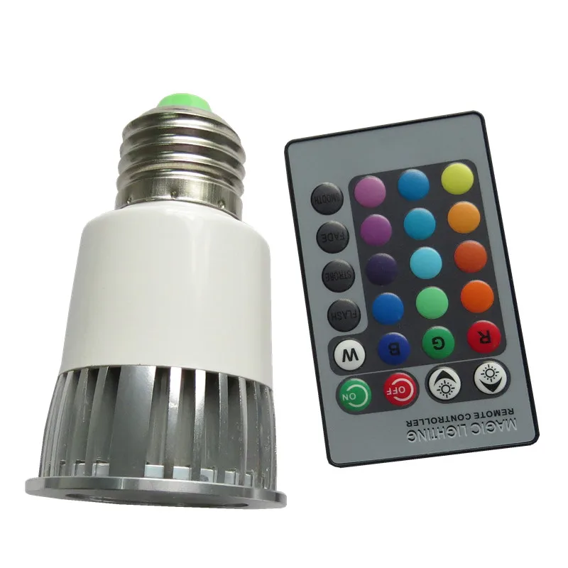 

Base GU10 E27 MR16 220V /12V 5W RGB Spotlight with IR Remote Control 16 colors LED Bulb