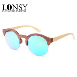 LONSY модные бамбуковые очки для мужчин Дерево Солнцезащитные очки для женщин брендовая дизайнерская обувь половина рамки очки Óculos de sol masculino