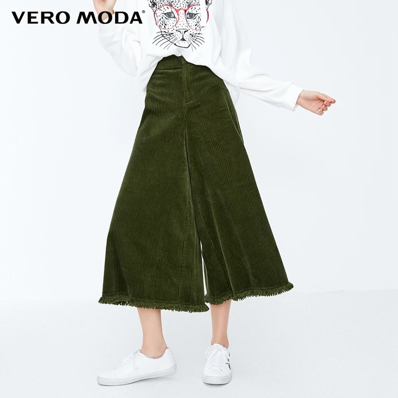 

Vero Moda 2019 New Women's Leisure National Style Raw-edge Cuffs High Waist Wide Leg Casual Capri Pants | 31846J514