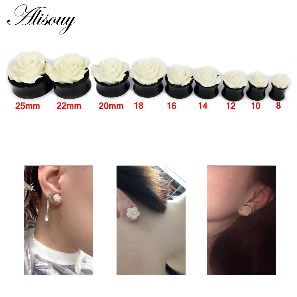 Alisouy 1 Pair White Rose Flower Ear Plug Acrylic Flesh Ear Plug Tunnel