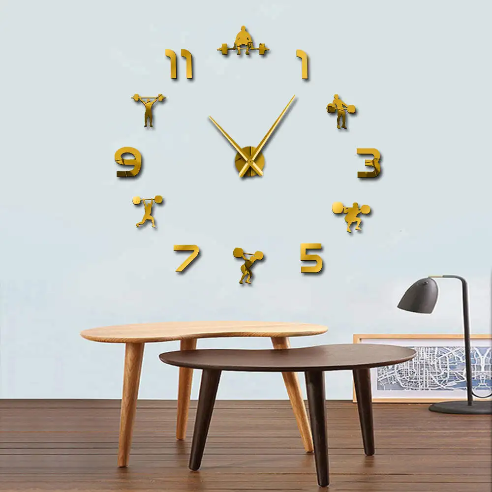 Weightlifting Fitness Room Wall Decor DIY Giant Wall Clock Mirror Effect Powerlifting Frameless Large Clock GYM Watch wall clock digital wall clock wall clock sticker