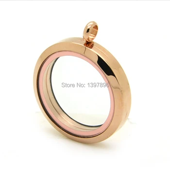 

Latest 25mm round stainless steel floating locket rose gold plain magnetic open glass memory locket pendant