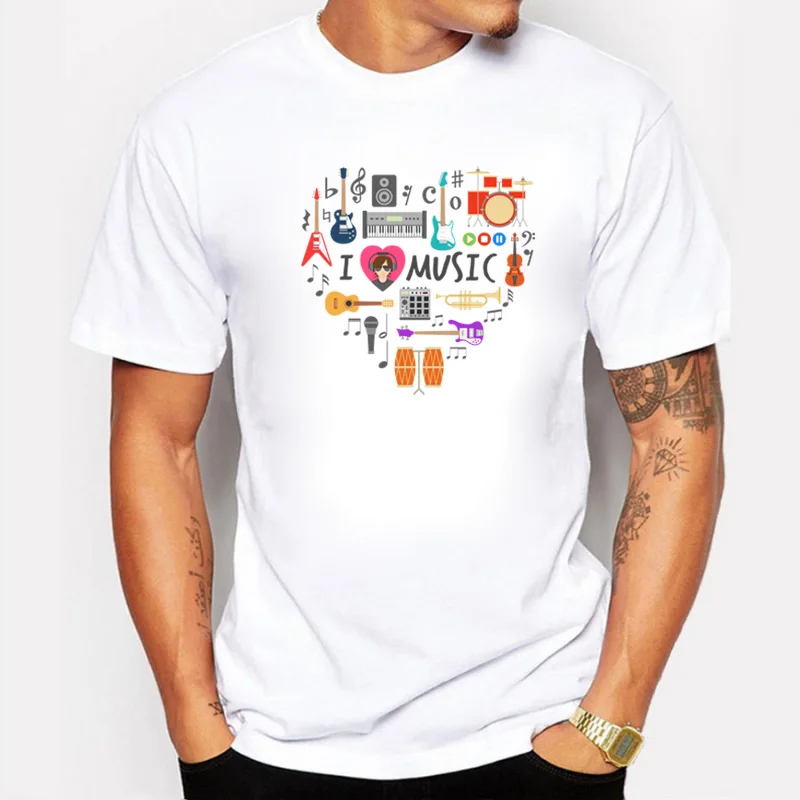 Music Instruments T Shirts Men Short Sleeve Cotton Streetwear Tee Shirt