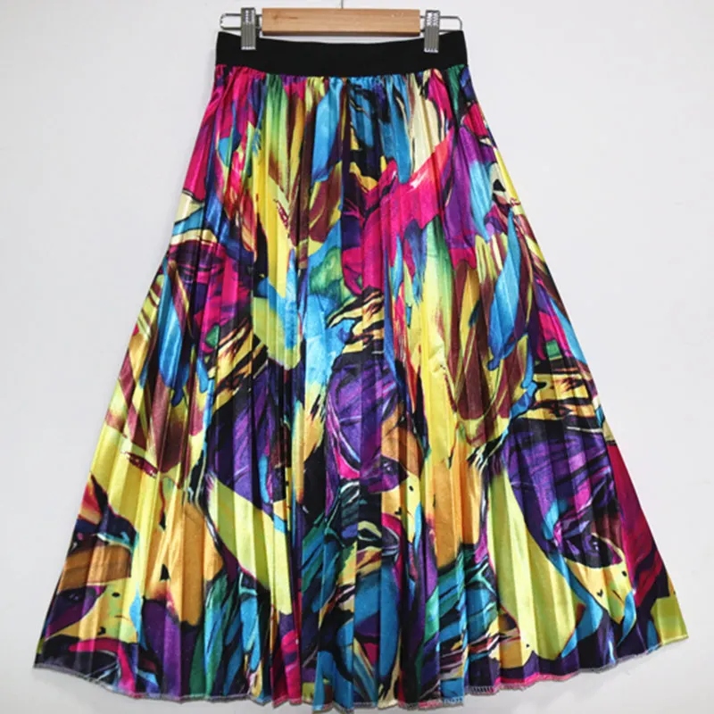 Высокая уличная мультяшная Цифровая печатная плиссированная юбка для женщин, летние длинные юбки для женщин, мультяшная юбка