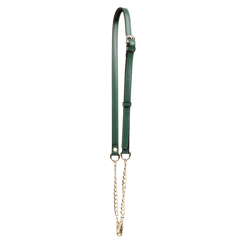 Chain Metal Shoulder Bag Strap PU Leather Long Shoulder Belt Solid Color Handbag Straps Replacement Women Bag Accessories