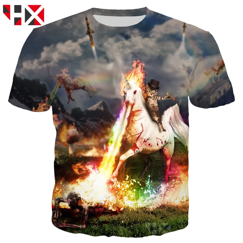 

HX Newest Fashion funny 3D Print Unisex T Shirt/Sweatshirt/Hoodie Space Sloth/Cat Riding Llama Unicorn Hip Hop Tee Tops A119