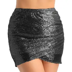 Женская мини-юбка блестящая сексуальная юбка для дамской моды короткая Ruched тюльпан подол облегающая мини-юбка ночная рубашка для