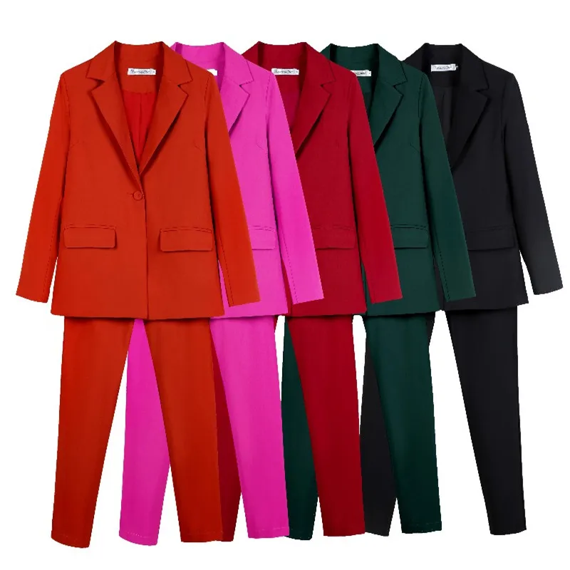 Vente Pantalon de travail costumes OL 2 pièces ensemble pour les femmes entreprise interview costume ensemble uniforme smil Blazer et crayon pantalon bureau dame costume