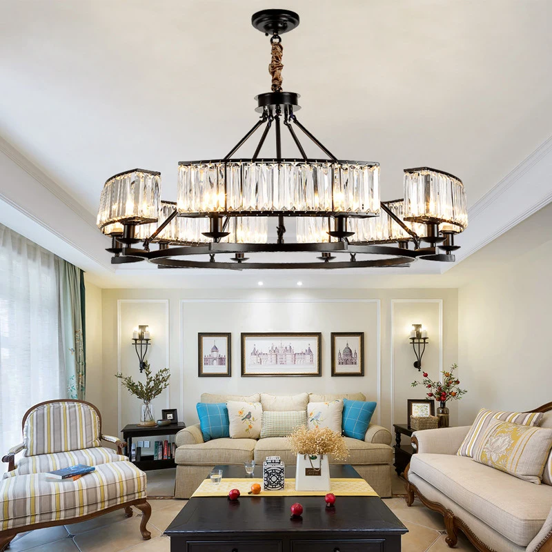 

Vintage Crystal Black Attic Wrought Iron Decorative Chandelier for Restaurant Bedroom Lights