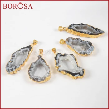 

BOROSA Gold Color Freeform Natural Color Onyx Druzy Stone Geode Slice Pendant Bead Druzy Jewelry Stone Pendant Gems SS129